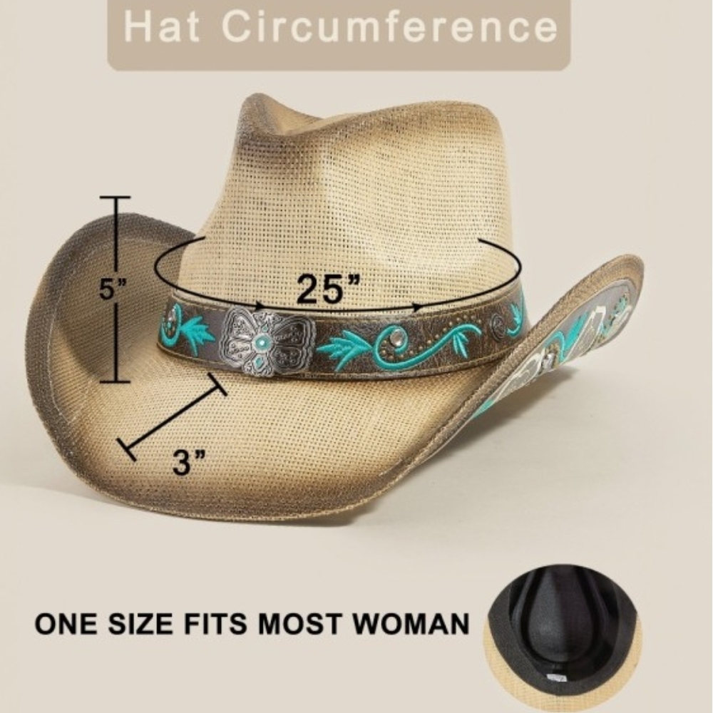 Brown Western Butterfly Concho Detail Cowboy Hat NWT - Picture 8 of 8